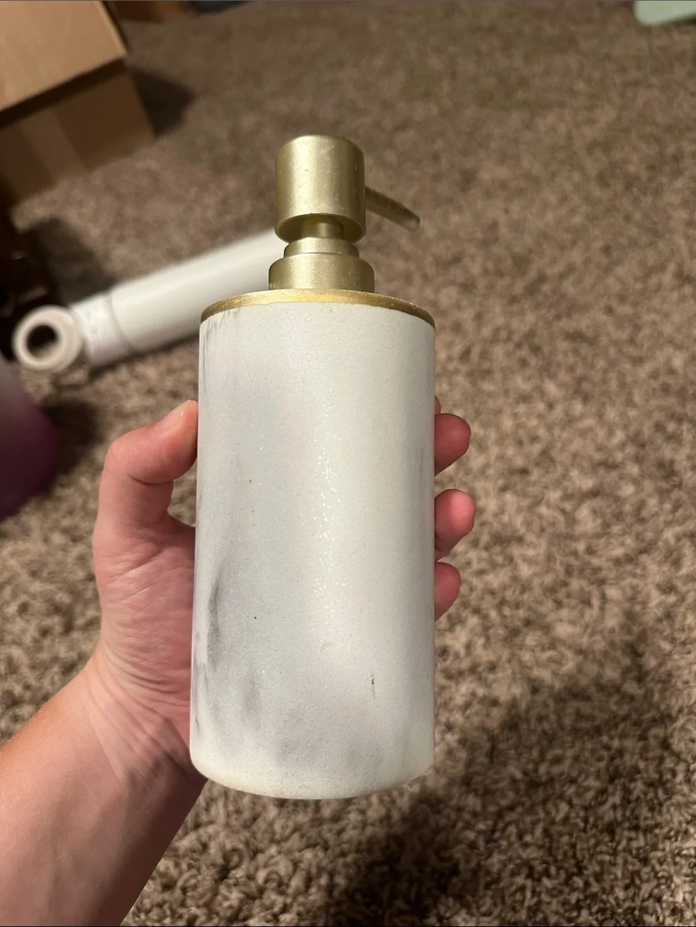 Marble-Effect White and Gold Soap Dispenser - Stylish Bathroom Accessory